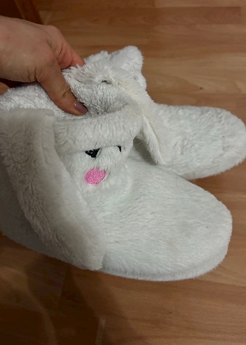 Az kullanıldı , Beyaz Peluş Kız Çocuk Panduf - Görsel 3