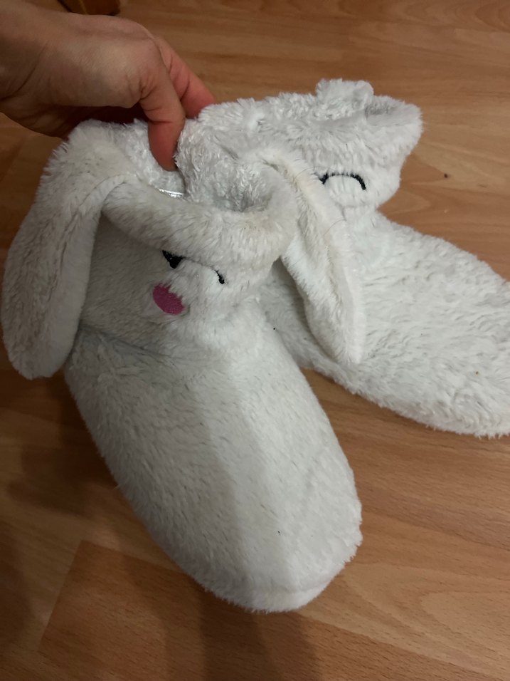 Az kullanıldı , Beyaz Peluş Kız Çocuk Panduf - Görsel 2