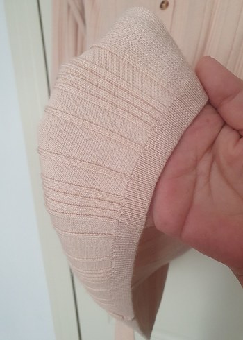 38 Beden Bej Düğmeli uzun Triko Kadın Hırka