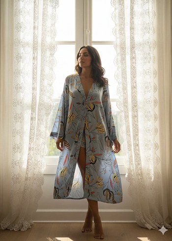 Bohem Uzun Kollu Desenli Kadın Sabahlık - Görsel 8