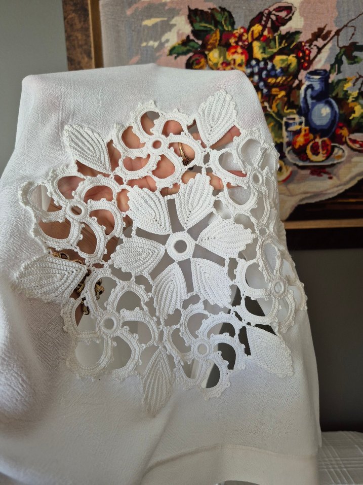 Beyaz Nakışlı Bohem Masa Örtüsü - Görsel 3