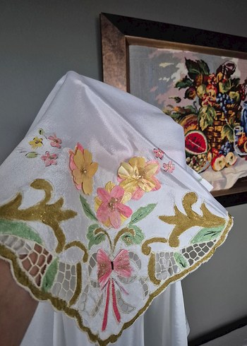 Nakışlı Vintage DELİKİŞİ ve el boyama bohça - Görsel 3