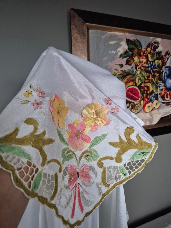 Nakışlı Vintage DELİKİŞİ ve el boyama bohça - Görsel 3