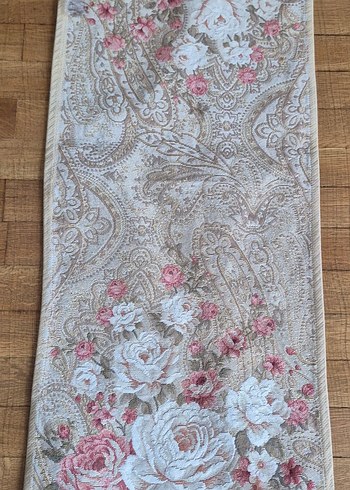 Bej Gri Çiçek Desenli Masa Örtüsü/runner - Görsel 2