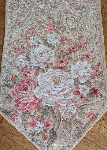 Bej Gri Çiçek Desenli Masa Örtüsü/runner - Görsel 6
