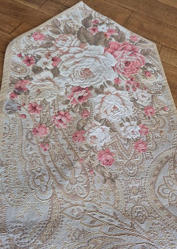 Bej Gri Çiçek Desenli Masa Örtüsü/runner - Görsel 5