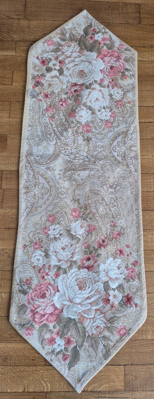Bej Gri Çiçek Desenli Masa Örtüsü/runner - Görsel 2