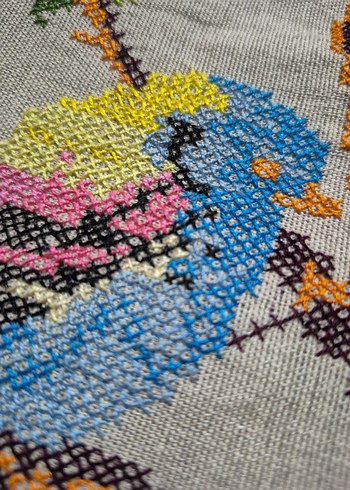 Renkli Kuş ve Çiçek Nakışlı Bohem Duvar Süsü - Görsel 5