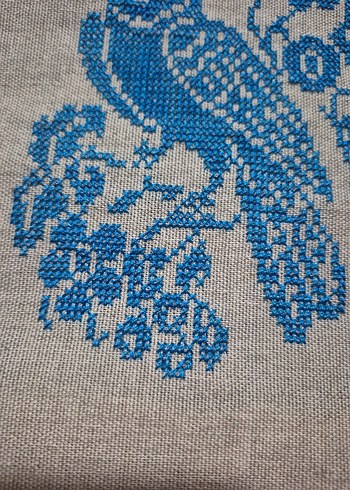 Mavi Kuş Desenli Bohem Kanaviçe - Görsel 4