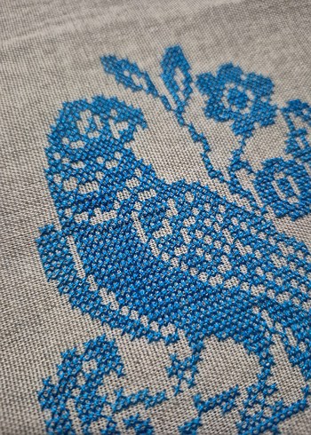 Mavi Kuş Desenli Bohem Kanaviçe - Görsel 2