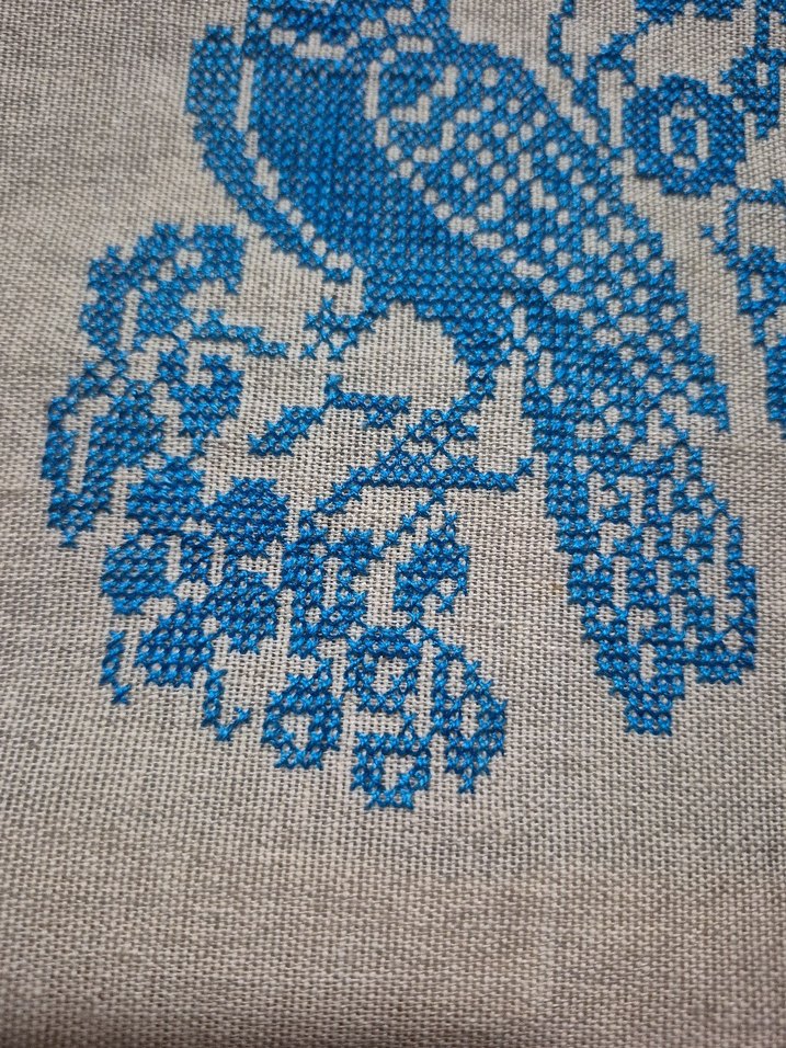 Mavi Kuş Desenli Bohem Kanaviçe - Görsel 4