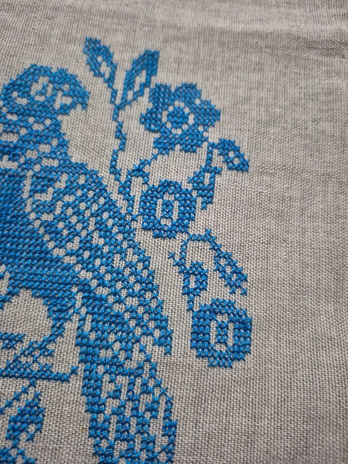 Mavi Kuş Desenli Bohem Kanaviçe - Görsel 3