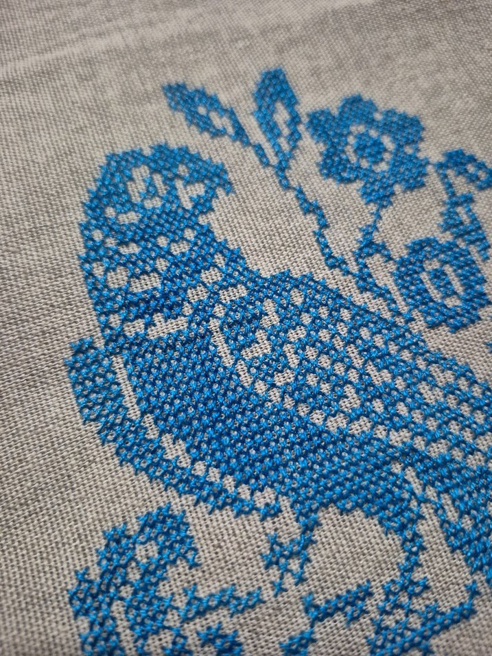 Mavi Kuş Desenli Bohem Kanaviçe - Görsel 2