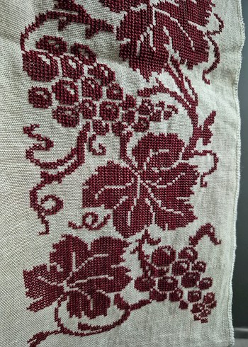 Klasik Üzüm Desenli Nakışlı Keten Kumaş - Görsel 5
