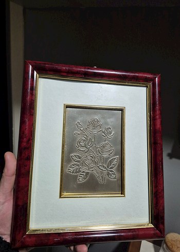 Bordo Çerçeveli Gri Çiçek Desenli Tablo - Görsel 2