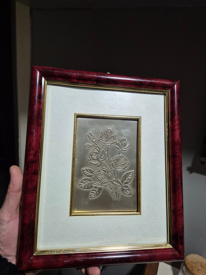 Bordo Çerçeveli Gri Çiçek Desenli Tablo - Görsel 2