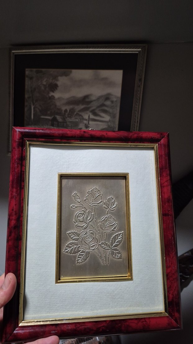 Bordo Çerçeveli Gri Çiçek Desenli Tablo - Görsel 3