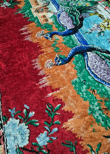 TAVUSKUŞLU İPEK KADİFE DUVAR HALISI - Görsel 6