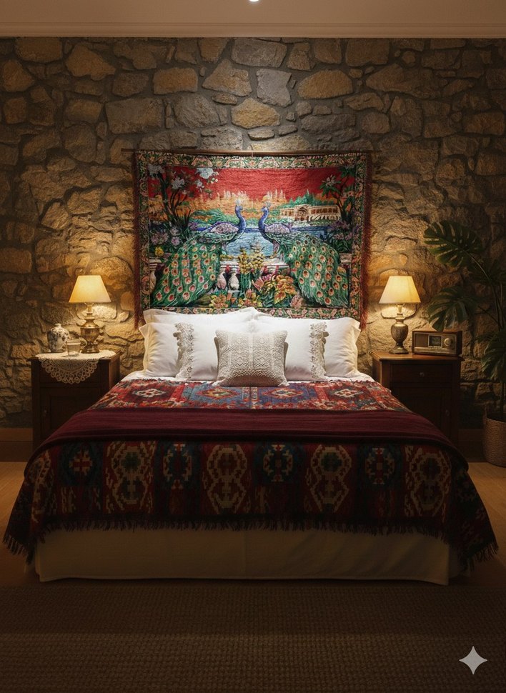 TAVUSKUŞLU İPEK KADİFE DUVAR HALISI - Görsel 2