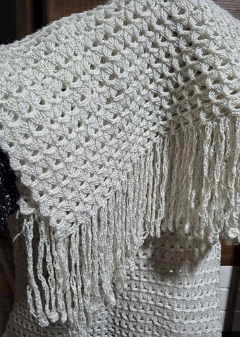 Gri Örgü Bohem Kadın Şal - Görsel 2