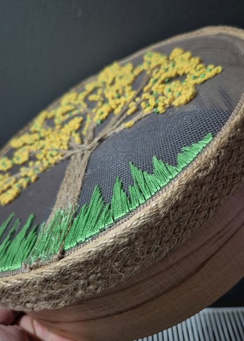 Sarı Çiçekli Nakışlı Dekoratif ELEK - Görsel 4