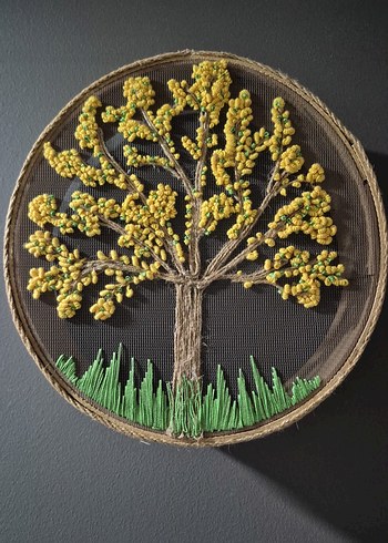 Sarı Çiçekli Nakışlı Dekoratif ELEK - Görsel 2