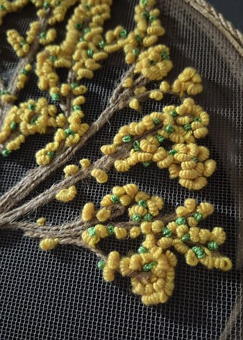 Sarı Çiçekli Nakışlı Dekoratif ELEK - Görsel 3