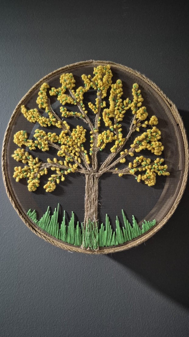 Sarı Çiçekli Nakışlı Dekoratif ELEK - Görsel 2