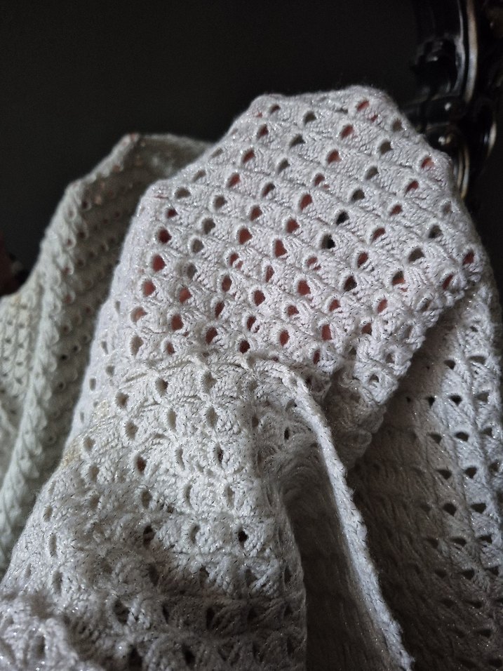 Beyaz Örgü Kadın Şal Püsküllü - Görsel 4