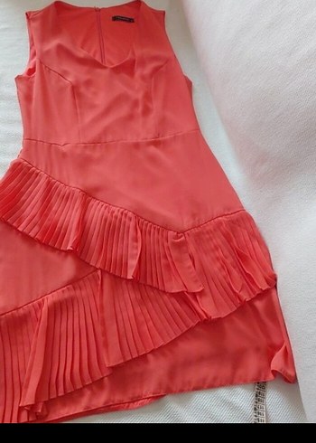 Pembe V Yaka Fırfırlı Midi Elbise - Görsel 5