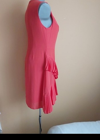 Pembe V Yaka Fırfırlı Midi Elbise - Görsel 2