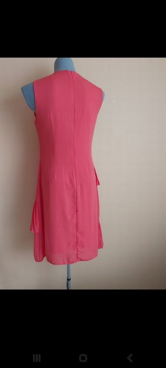 Pembe V Yaka Fırfırlı Midi Elbise - Görsel 3