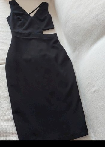 Siyah V Yaka Midi Elbise - Görsel 6