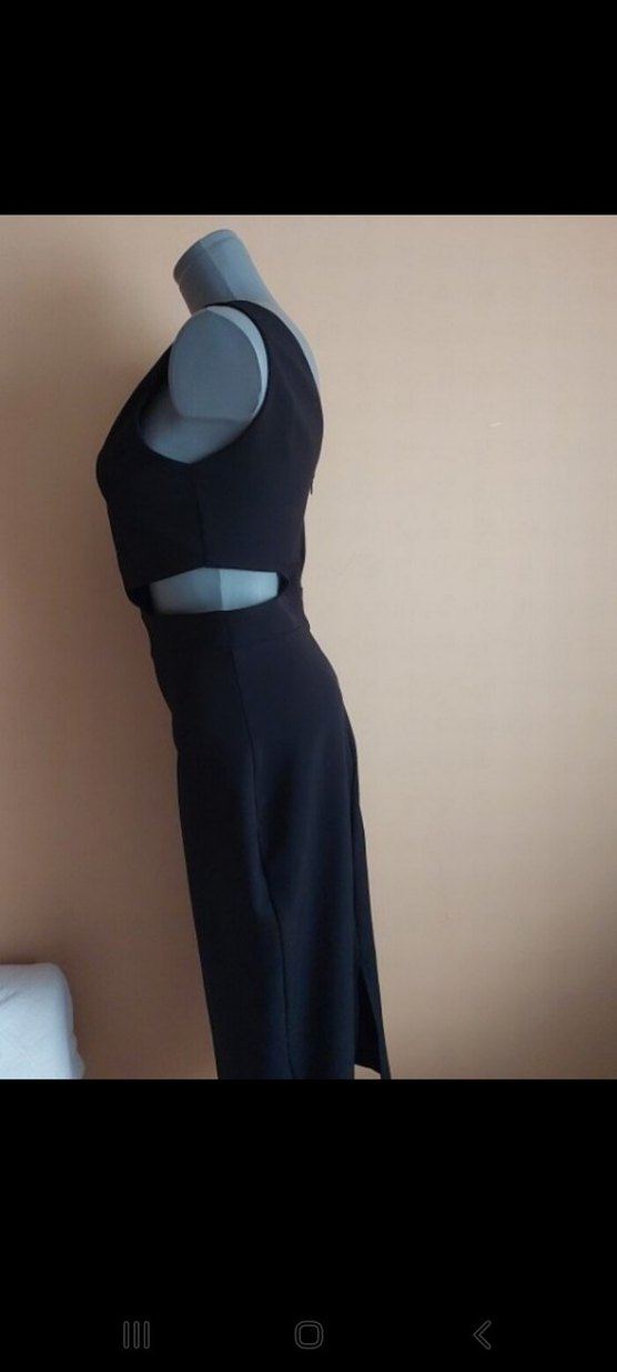 Siyah V Yaka Midi Elbise - Görsel 4