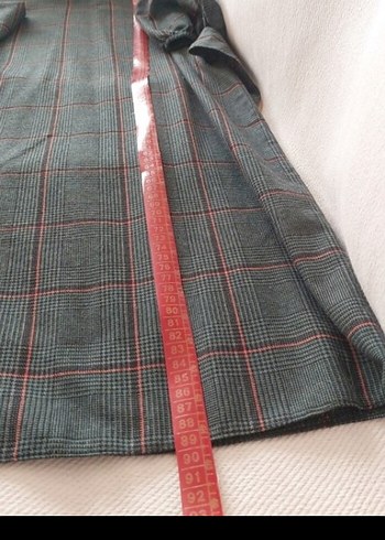 Kemerli yesil Ekose Midi Kadın elbise - Görsel 7