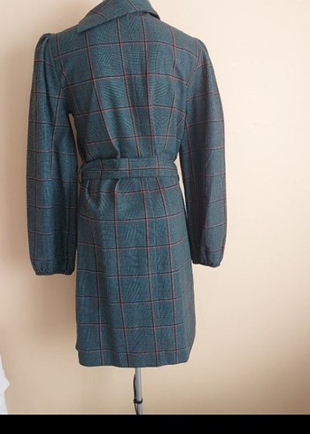 Kemerli yesil Ekose Midi Kadın elbise - Görsel 3