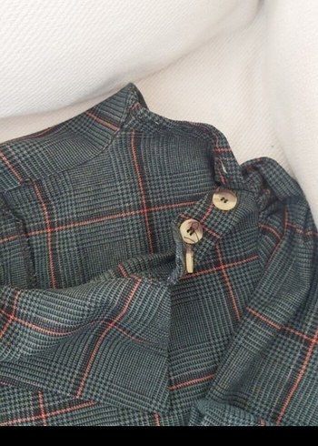 Kemerli yesil Ekose Midi Kadın elbise - Görsel 6