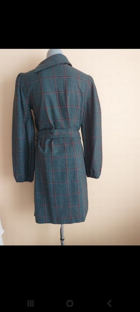 Kemerli yesil Ekose Midi Kadın elbise - Görsel 3