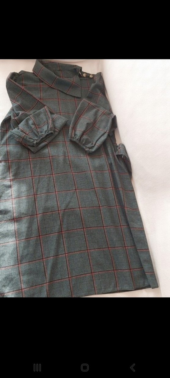 Kemerli yesil Ekose Midi Kadın elbise - Görsel 4