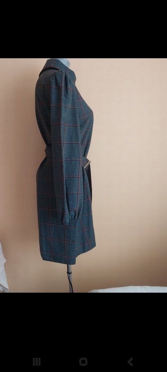 Kemerli yesil Ekose Midi Kadın elbise - Görsel 2