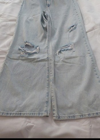 diğer Beden gri Renk Kadın Bol Kesim Yırtık Denim Jean