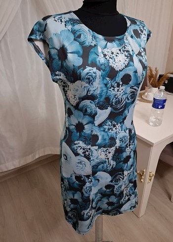 Mavi Çiçek Desenli Salaş elbise - Görsel 11