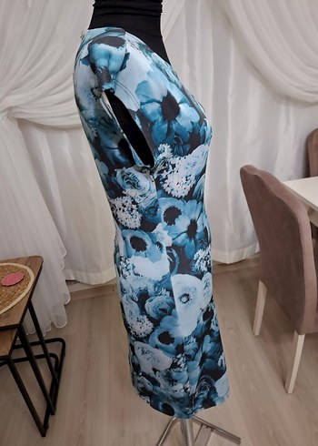 Mavi Çiçek Desenli Salaş elbise - Görsel 10