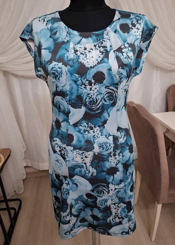 Mavi Çiçek Desenli Salaş elbise - Görsel 6