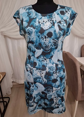 Mavi Çiçek Desenli Salaş elbise - Görsel 5