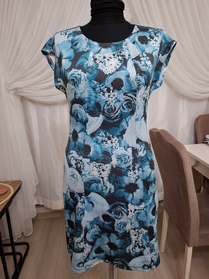 Mavi Çiçek Desenli Salaş elbise - Görsel 2