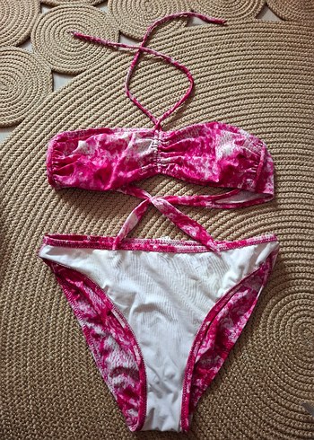 m Beden Pembe Bağlamalı Bohem Bikini Takımı