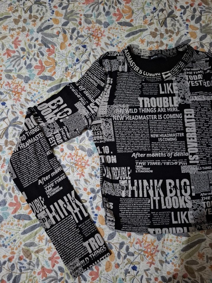 Kız Çocuk Gri Baskılı Uzun Kollu Tişört - Görsel 4