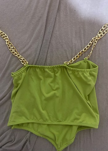 Zincir Detaylı Yeşil Straplez Büstiyer - Görsel 2