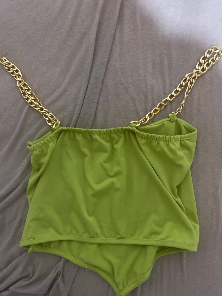 Zincir Detaylı Yeşil Straplez Büstiyer - Görsel 2